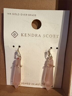 Kendra Scott Pink Rose Quartz Point Drop Earrings - Gold NWT $48